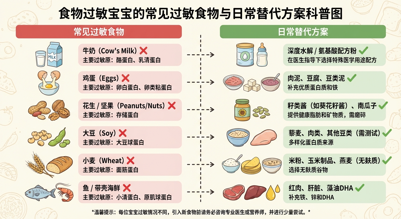 食物过敏宝宝的常见过敏食物和日常替代方案